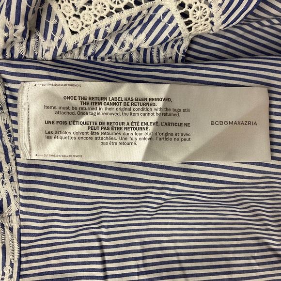 BCBGMAXAZRIA  One Shoulder Embroidered Stripe Dress Blue Combo Size 8 NWT - Picture 6 of 9